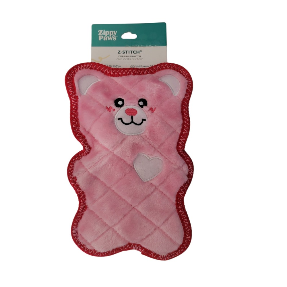 Zippy Paws Z Stitch Durable Pink Bear Dog Toy No Stuffing Multi Layered‎ Fabric